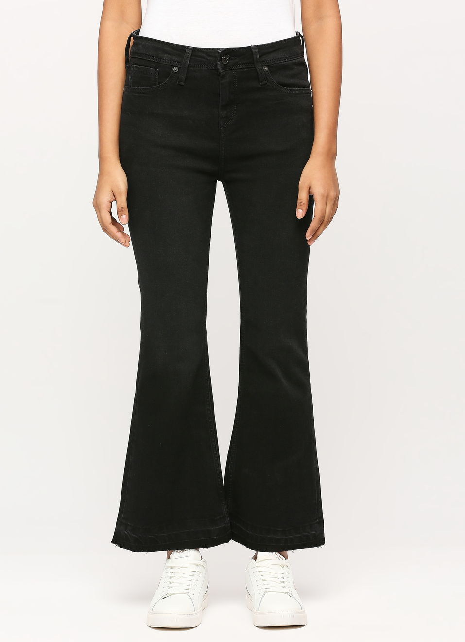 Dion Flare Black High Waist Slim Fit Jeans, , large image number 1