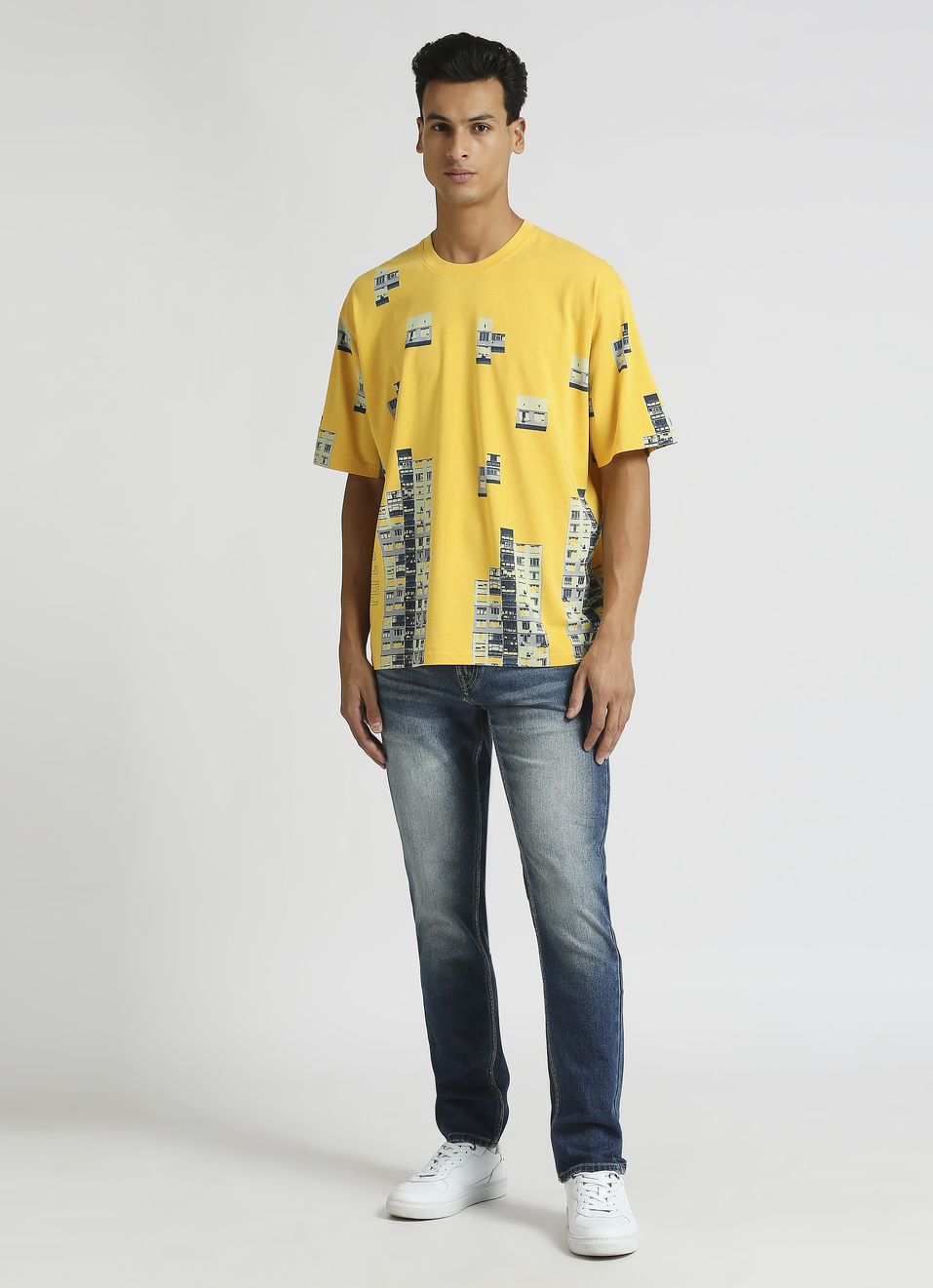 Yellow Graphic Print Oversized Short Sleeve T-shirt, , large image number 3