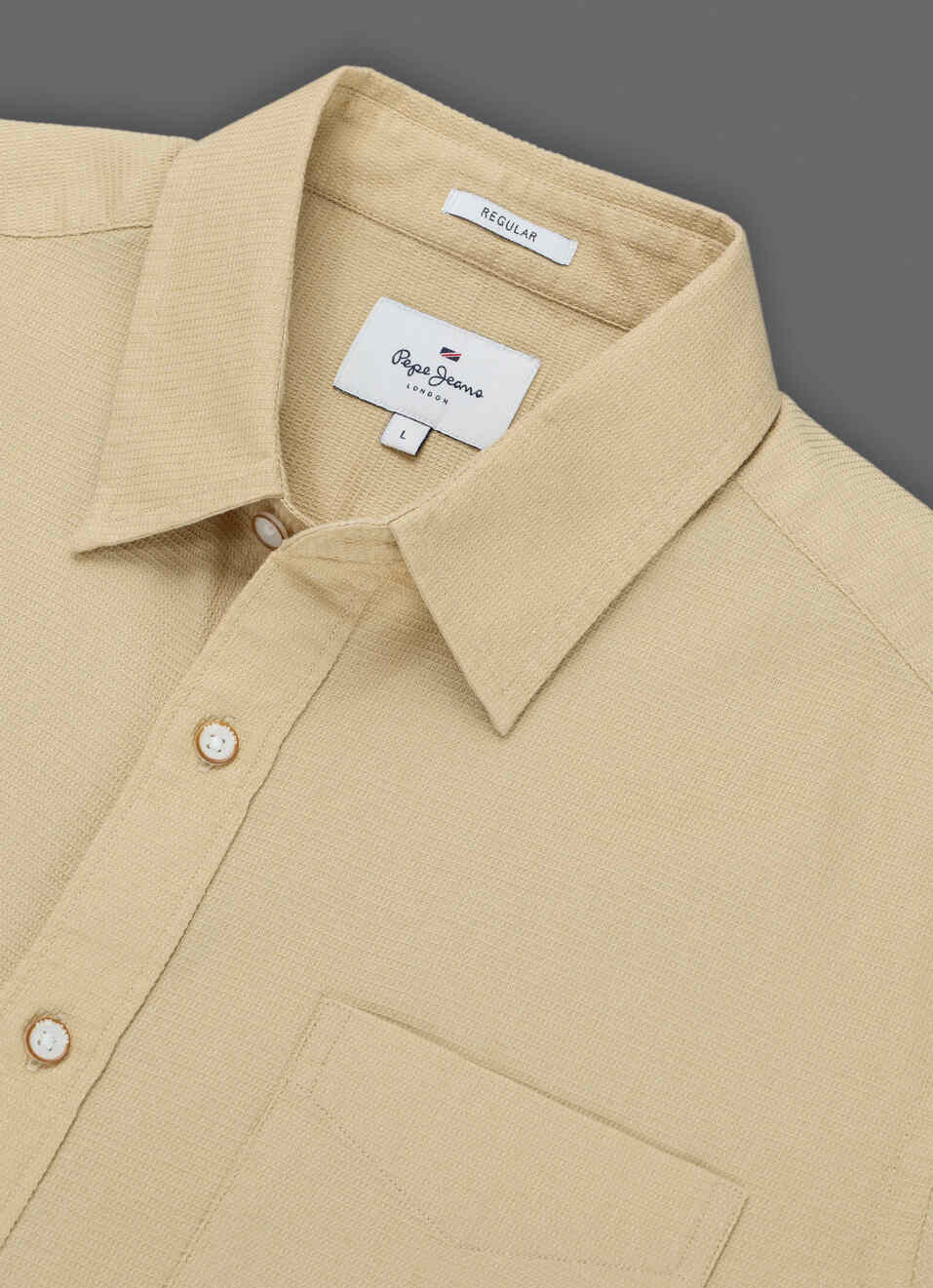 Men Beige Solid Dobby Short Sleeve Shirt, , large image number 3