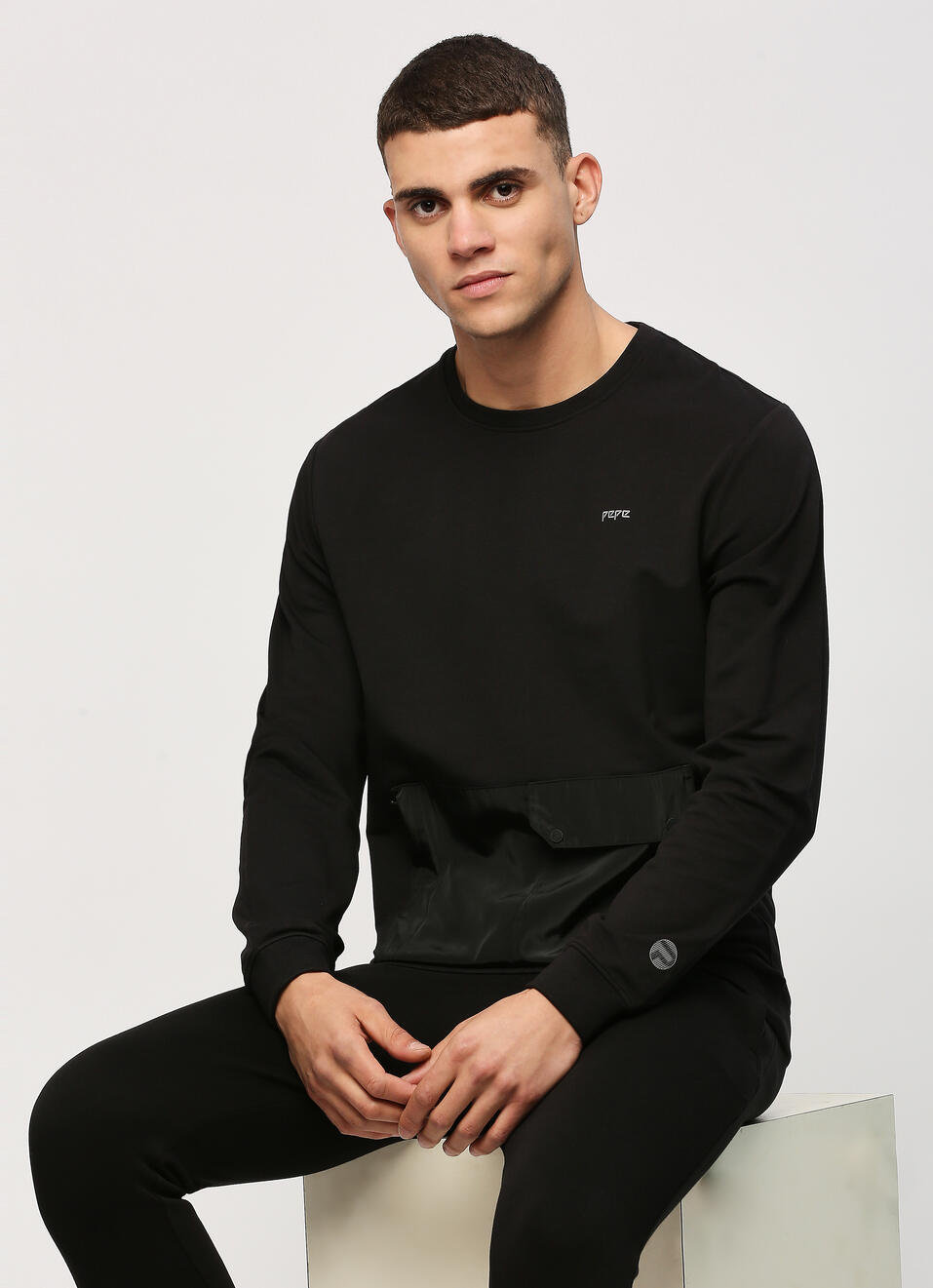 Black Long Sleeve Stretch Sweatshirt, , large image number 7