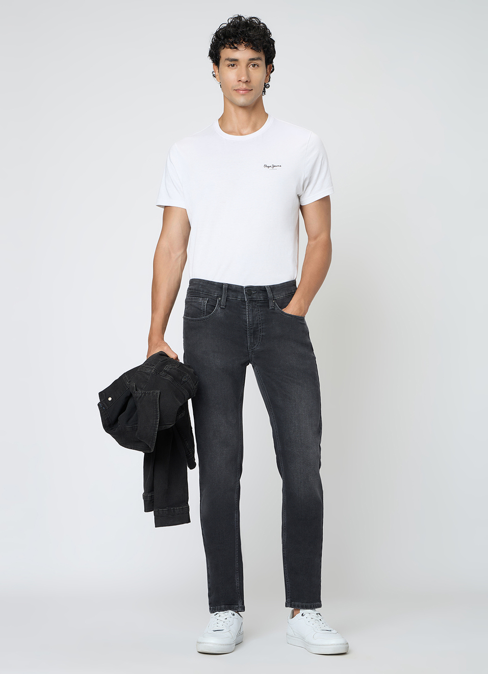 Men Black Slim Fit Stretchable Jeans, , large image number 1