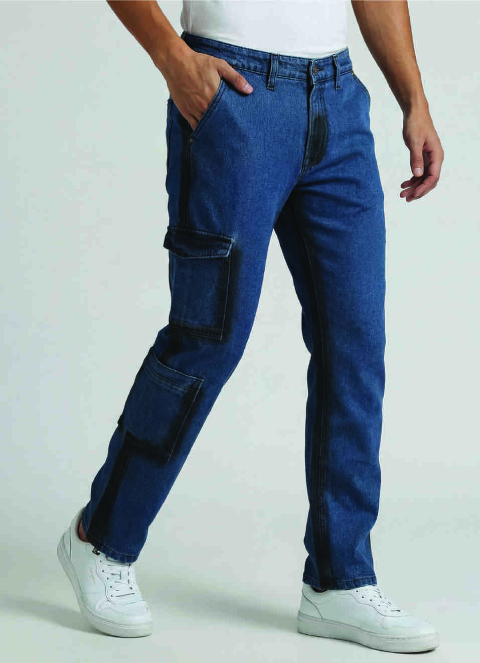 Cargo Straight Mid Rise Dark Blue Jeans, , large image number 0