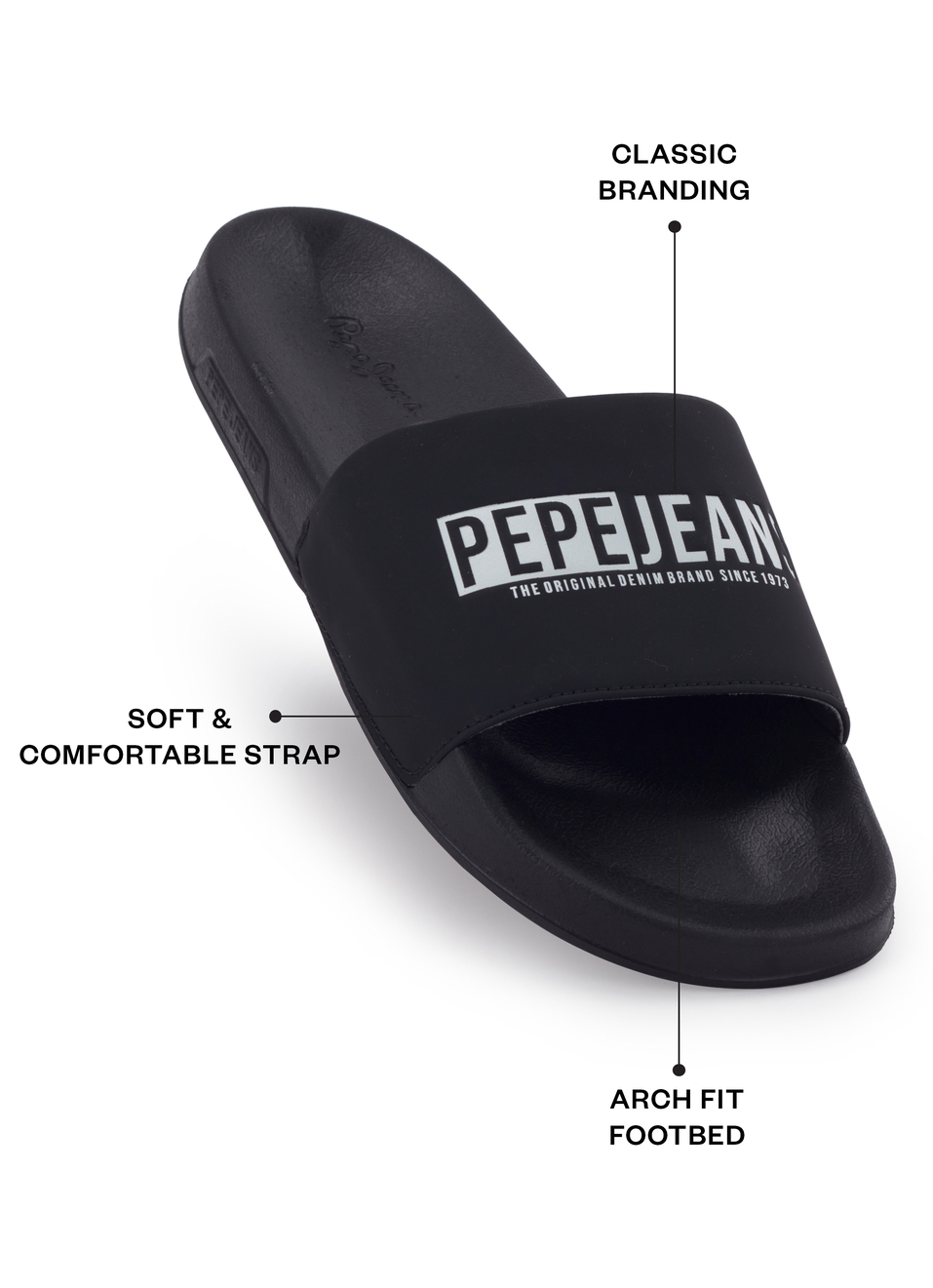 Black Logo Printed Anti-skid Beach Slides, , large image number 1