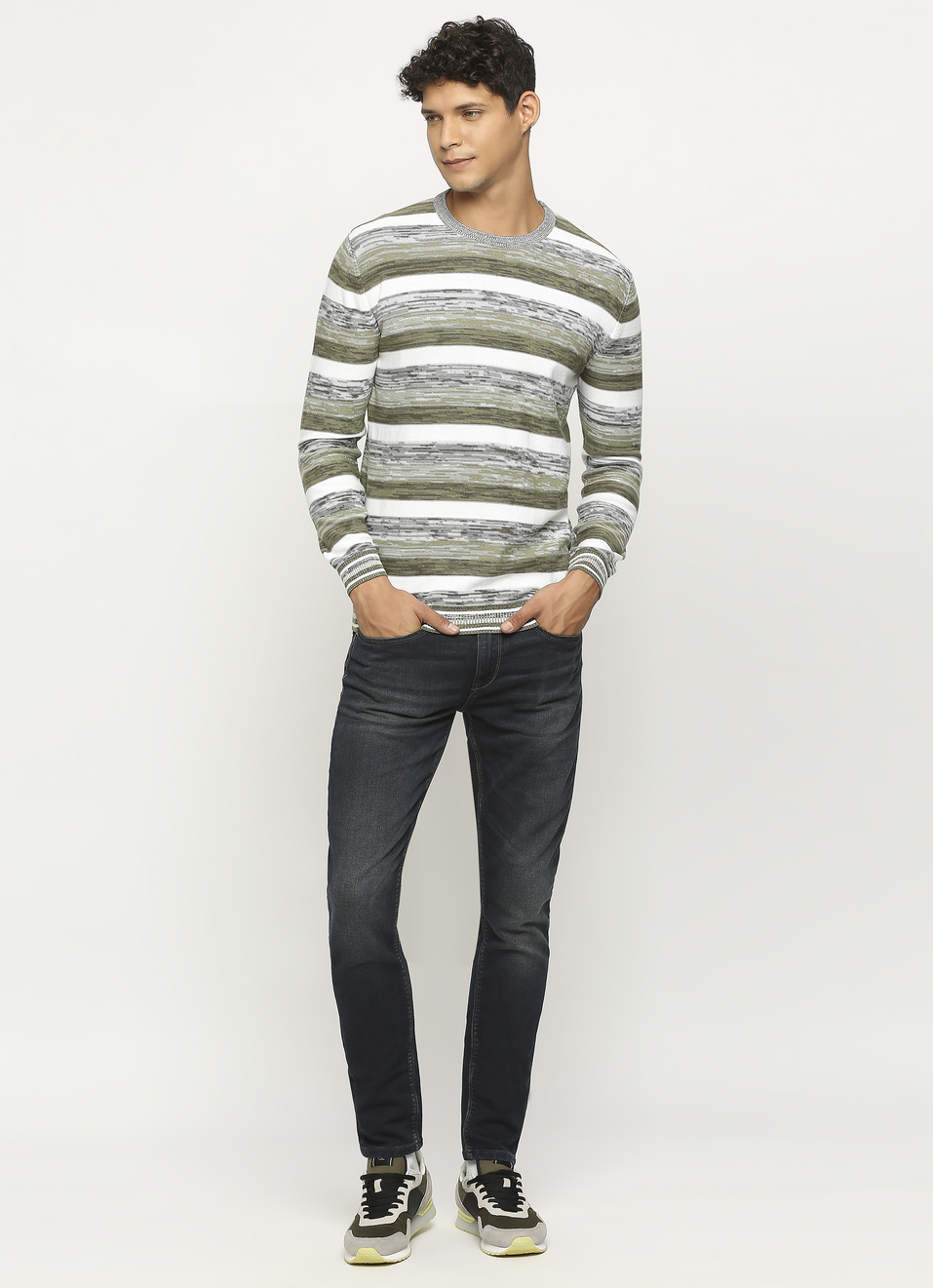 White Striped Full Sleeve Sweater, , large image number 6