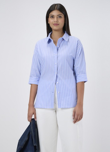 Women Blue Striped Oversized Shirt