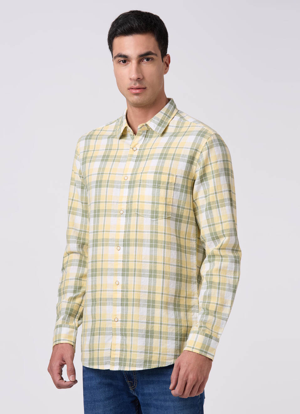 Men Yellow Checked Shirt, , large image number 3