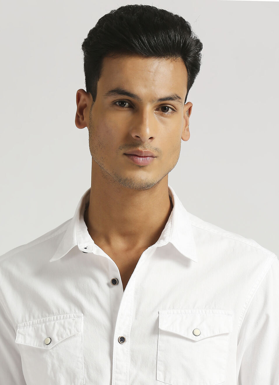 White Solid Double Pocket Long Sleeve Shirt, , large image number 4