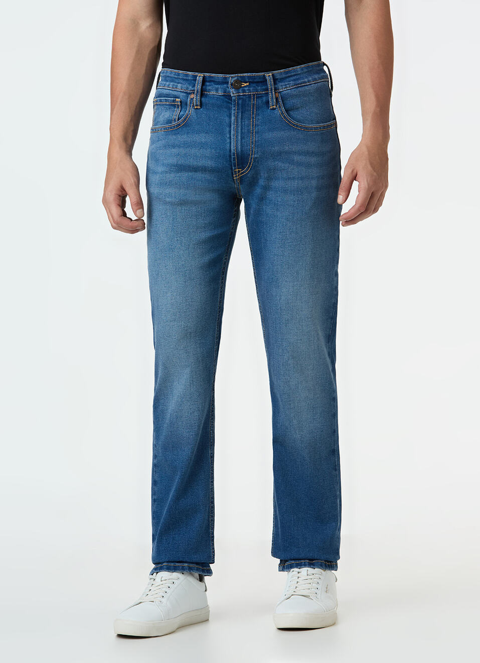 Men Blue Mid Rise Straight Fit Stretchable Jeans, , large image number 2