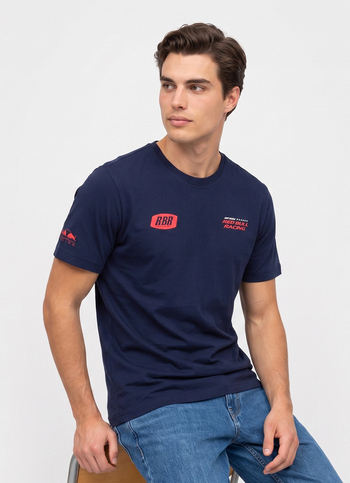 Men Blue Back Print Crew Neck T-shirt