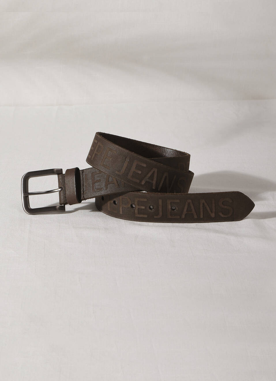 Brown Embossed Leather Belt, , large image number 0