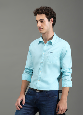 Men Aqua Blue Solid Shirt