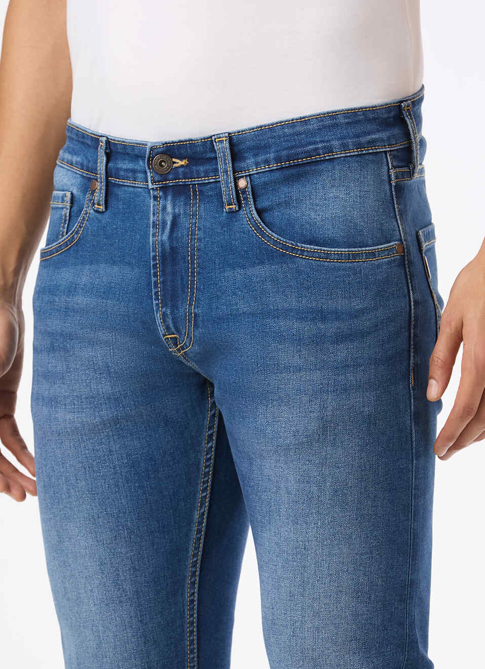 Men Blue Mid Rise Slim Fit Stretchable Jeans, , large image number 4