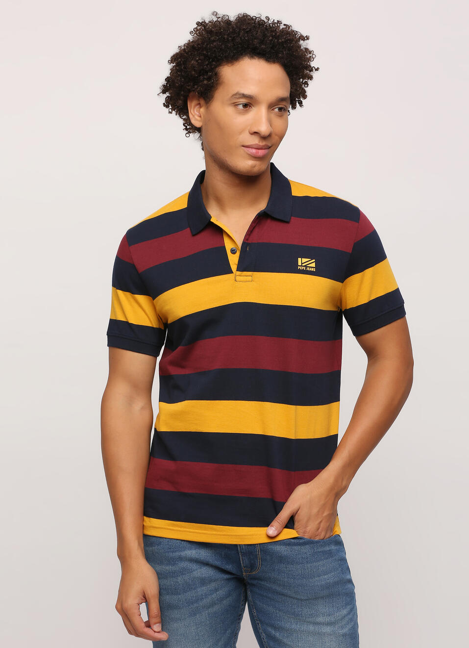 Stripes Ribbed Collar Polo, , large image number 1