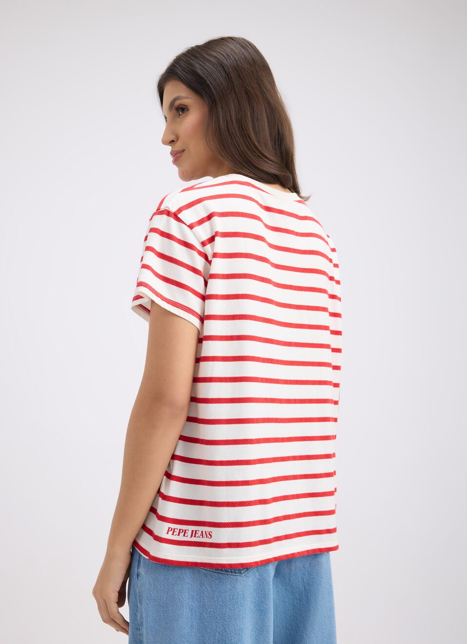 Women Red Stripe Short Sleeve T-shirt, , large image number 2