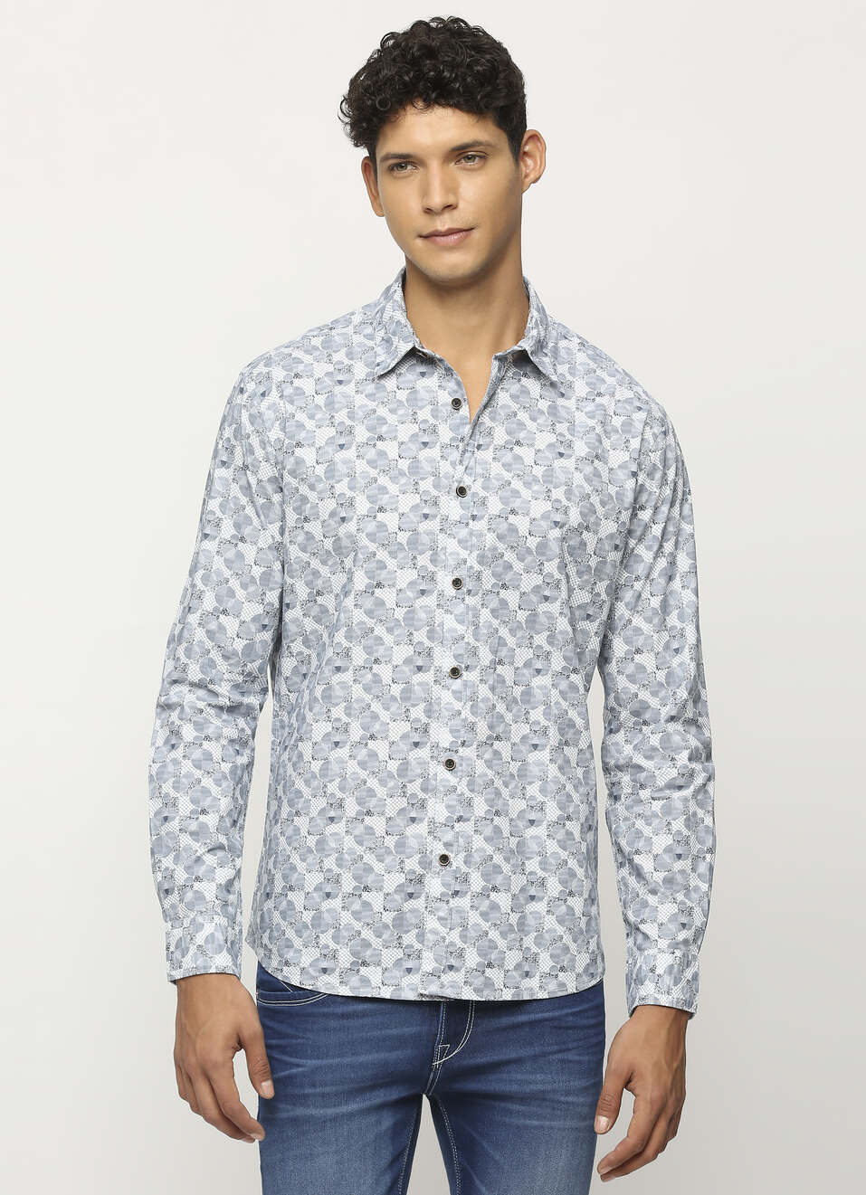 Grey All Over Printed Slim Fit Shirt, , large image number 1