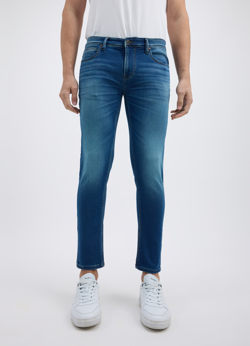 Men Green Blue Skinny Fit Mid Rise Jogger Like Jeans, , large image number 1