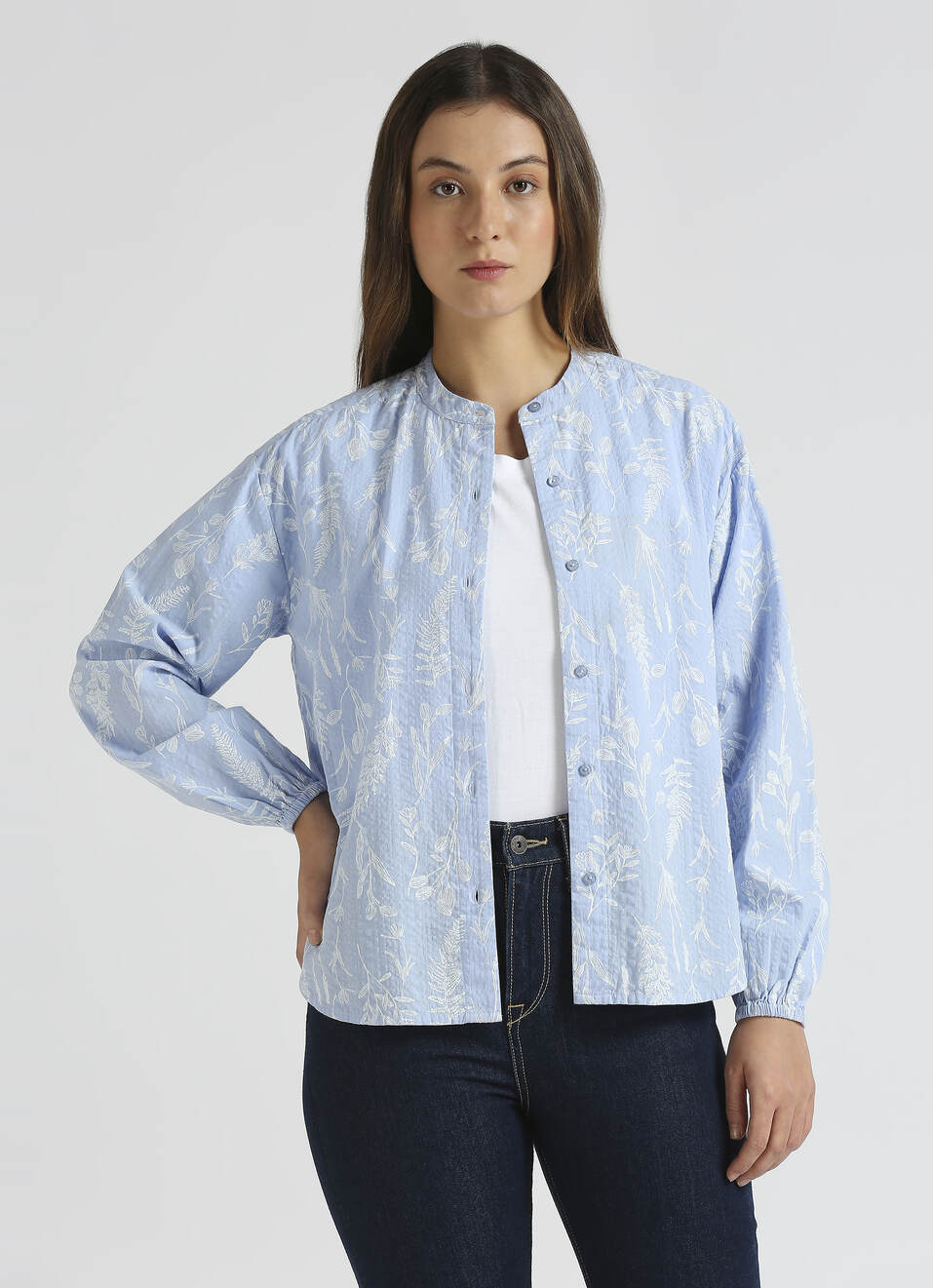Blue Floral Print Full Sleeve Shirt, , large image number 5