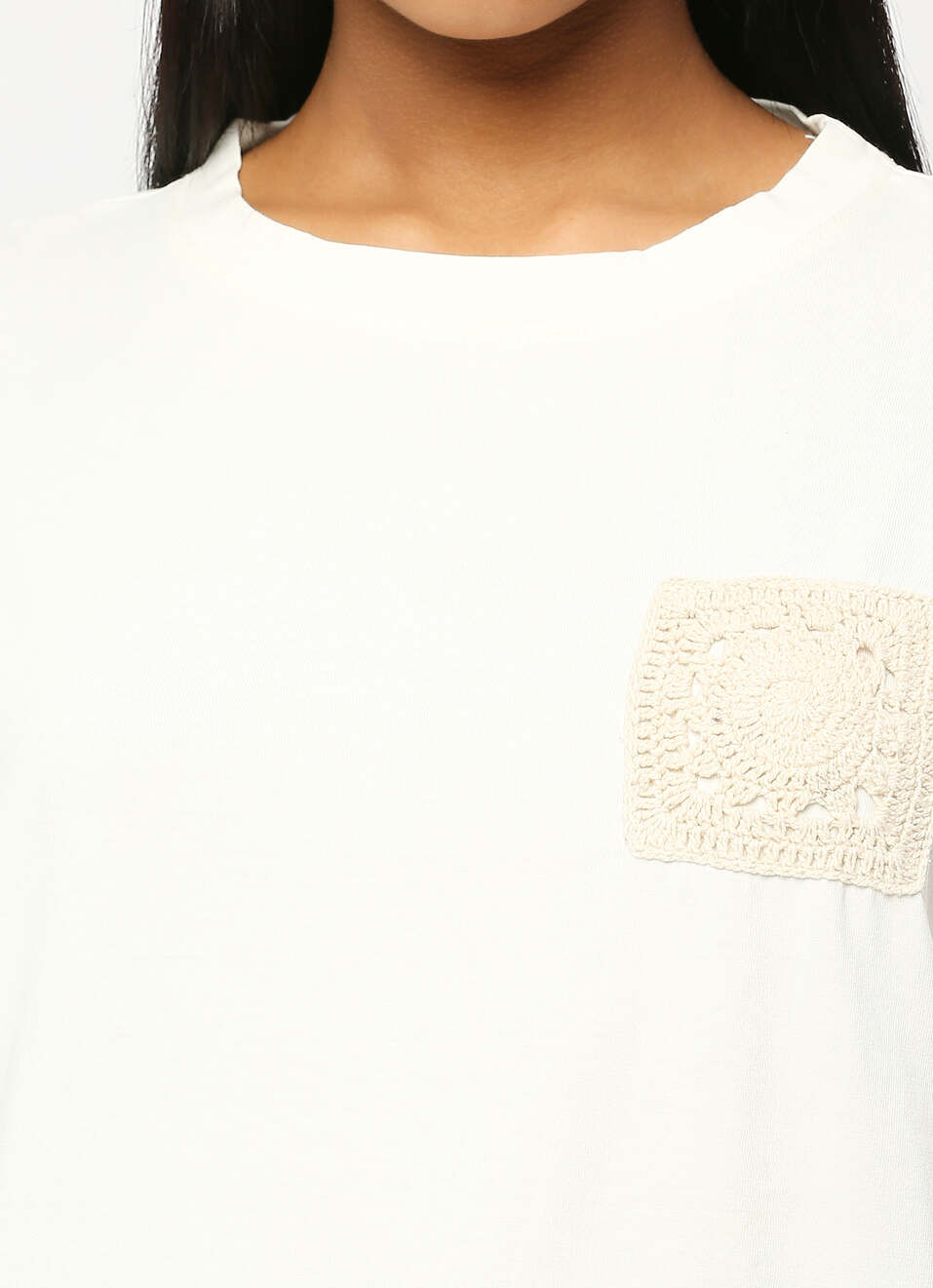 White Crochet Pocket Oversized Short Sleeve T-shirt, , large image number 4