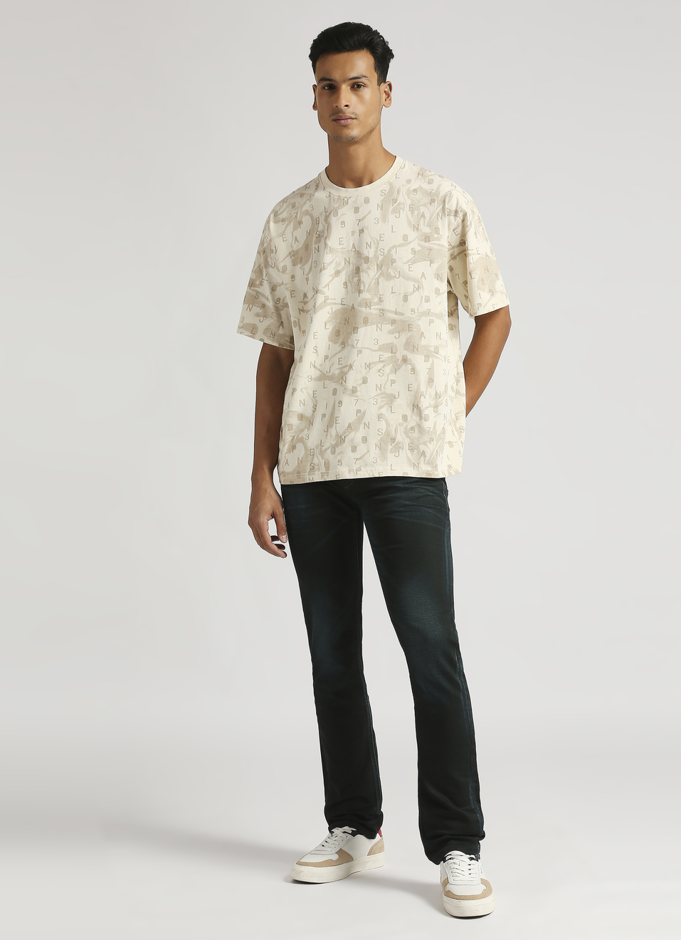 Ivory Oversized Abstract Print Typographic Short Sleeve T-shirt, , large image number 5