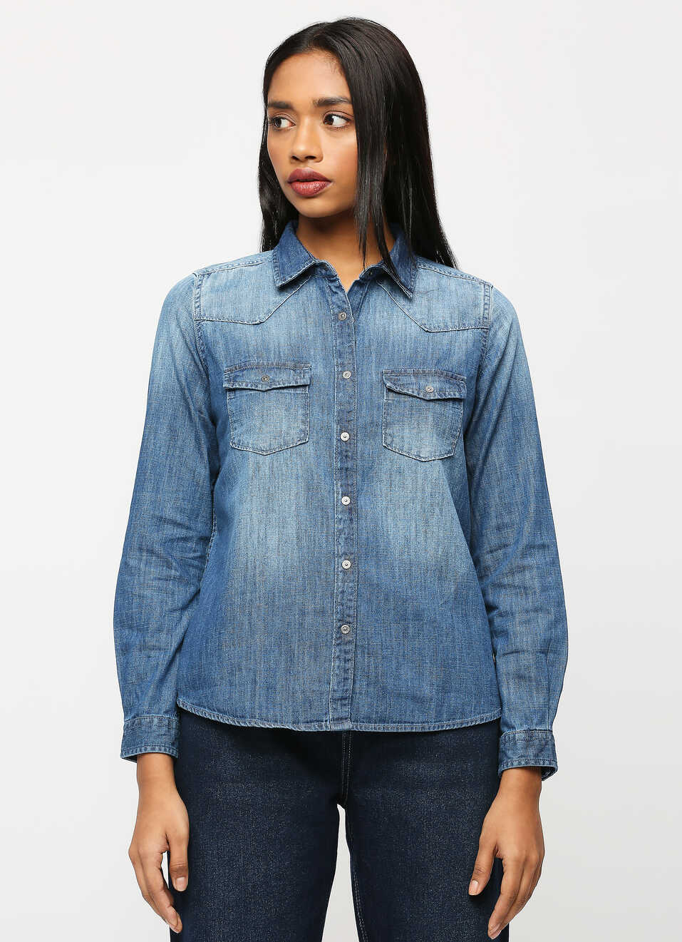 Blue Full Sleeve Denim Shirt, , large image number 1