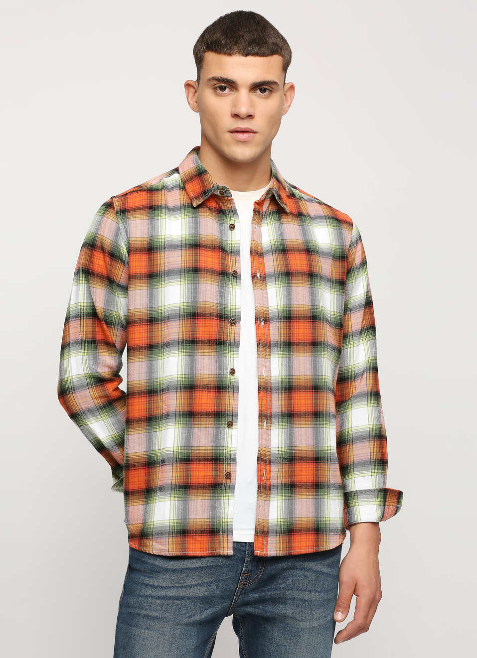 Orange Checks Full Sleeve Shirt, , large image number 0