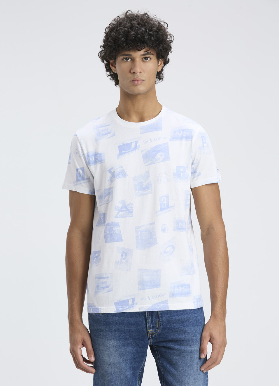 Men Sky Blue All Over Print Short Sleeve T-shirt, , large image number 1