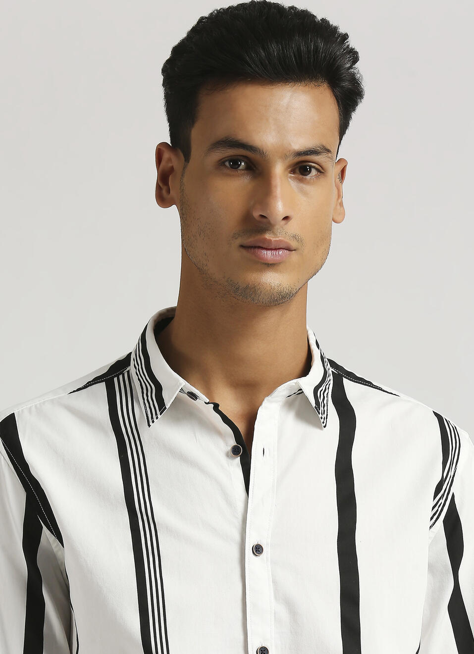 White Narrow Stripes Twill Long Sleeve Shirt, , large image number 4