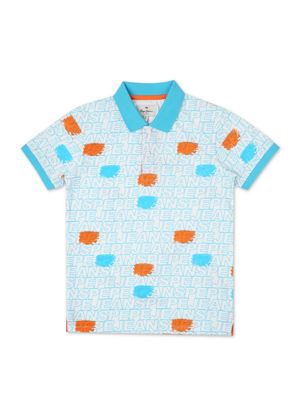 Boys Blue Typographic Print Short Sleeve Polo, , large image number 0