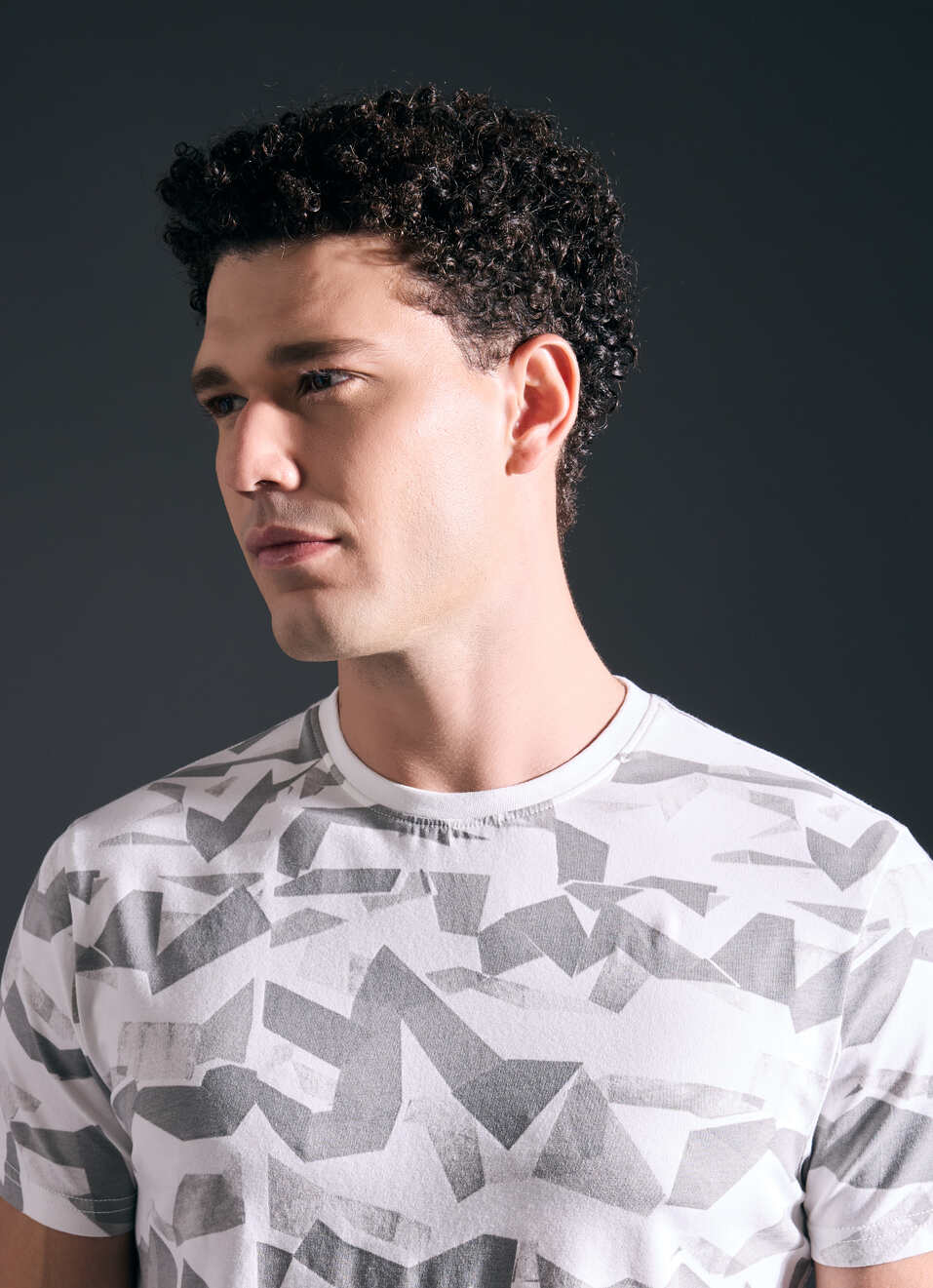 Men Ecru Abstract Print Short Sleeve Stretch T-shirt, , large image number 4