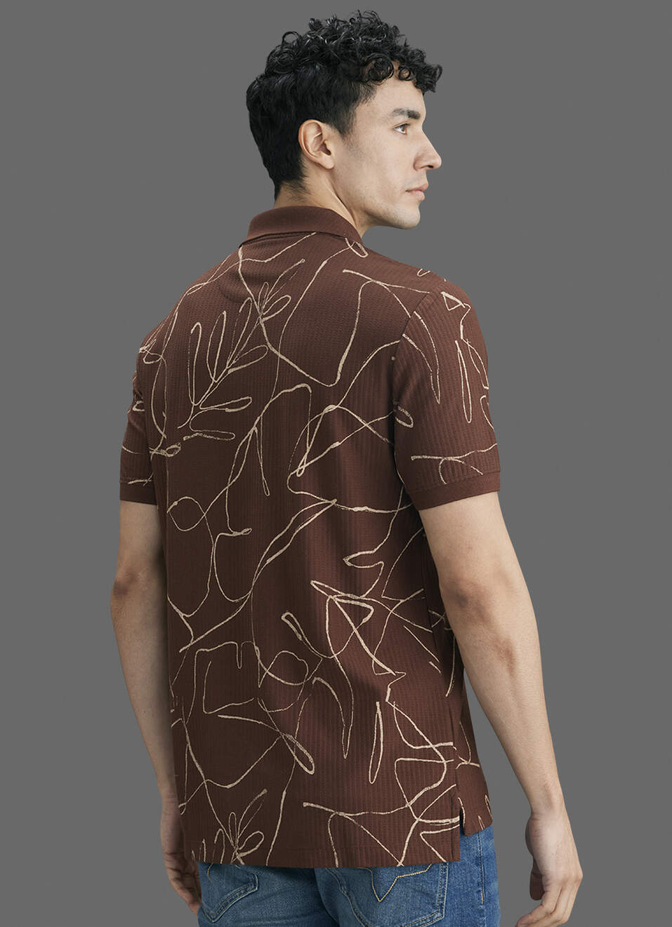 Men Brown Printed Polo Collar T-shirt, , large image number 6