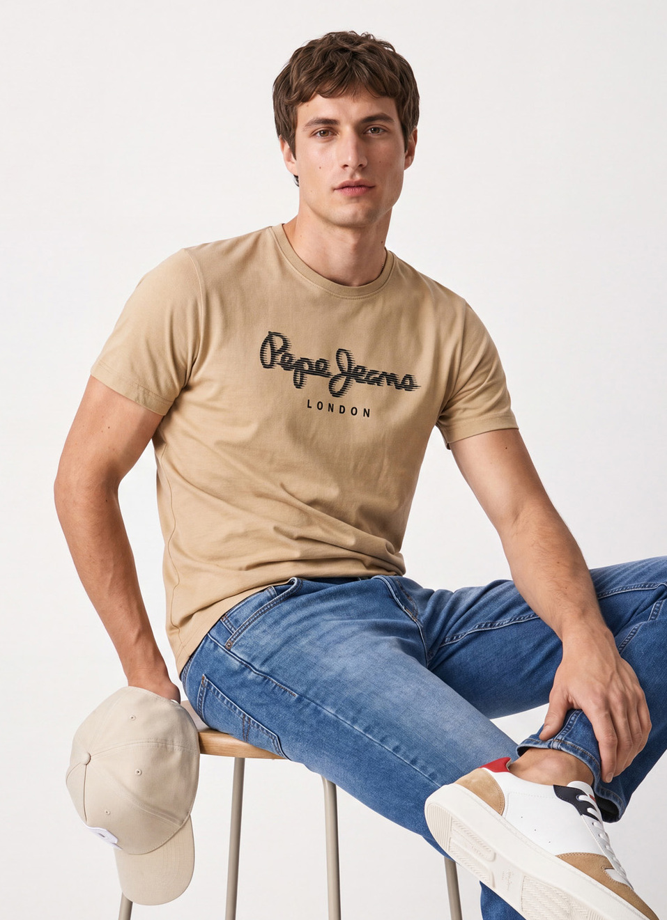 Men Beige Printed Slim Fit Short Sleeve T-shirt, , large image number 0