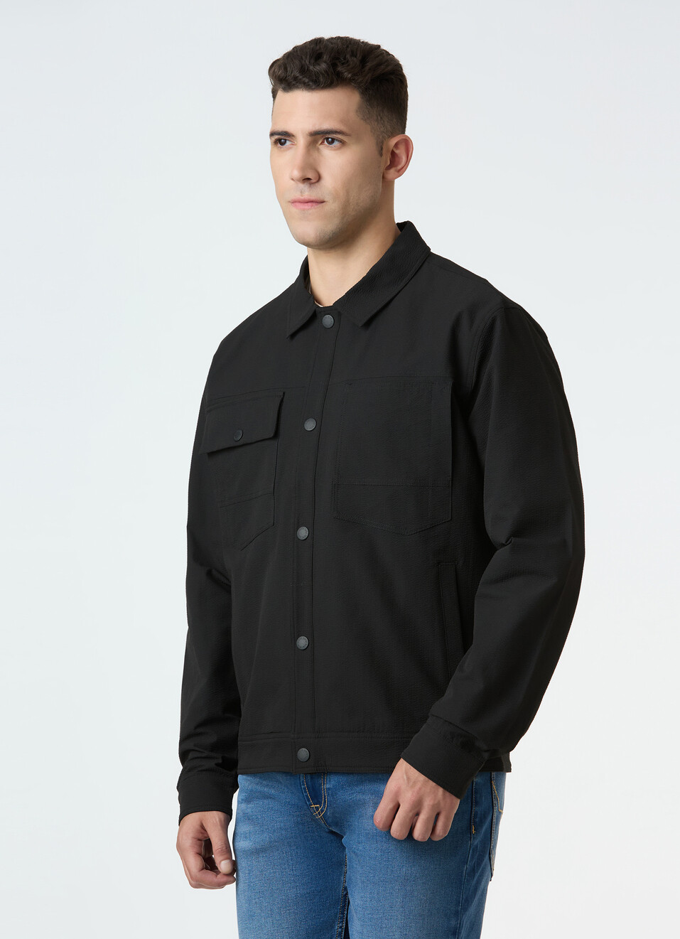Men Black Full Sleeve Jacket With Flap Pocket, , large image number 3