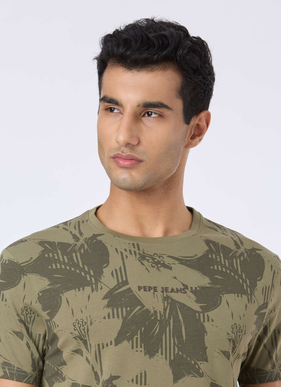 Green Tropical Leaf Print Slim Short Sleeve T-shirt, , large image number 4