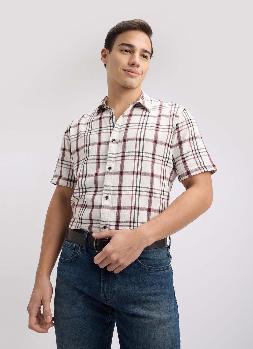 Men Maroon Check Short Sleeve Shirt, , large image number 0