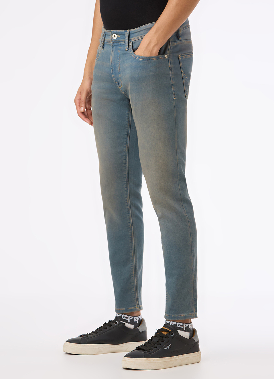 Men Blue Mid Rise Skinny Fit Gymindigo Jeans, , large image number 5