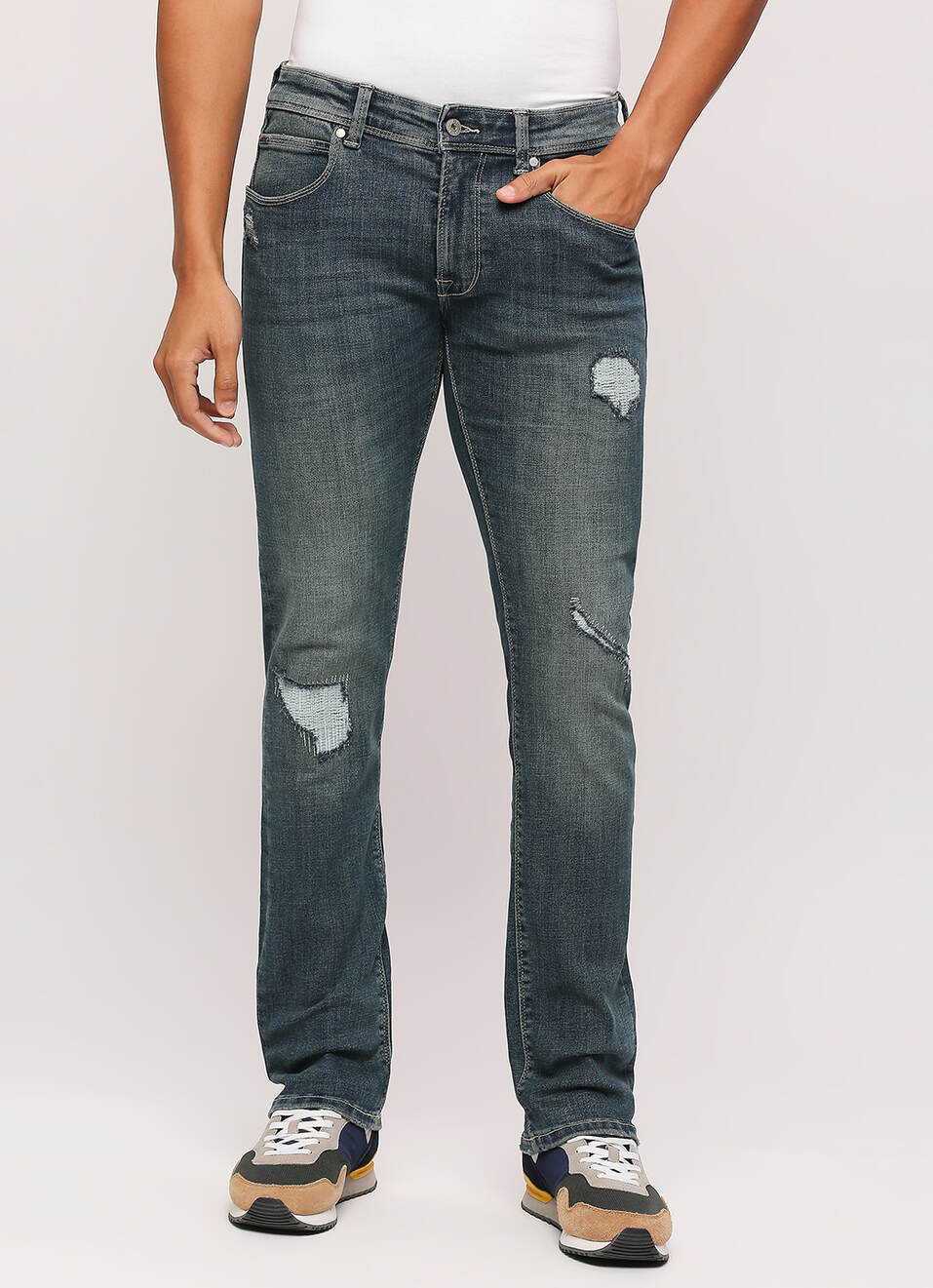 Vapour Blue Mid Waist Slim Fit Jeans, , large image number 2