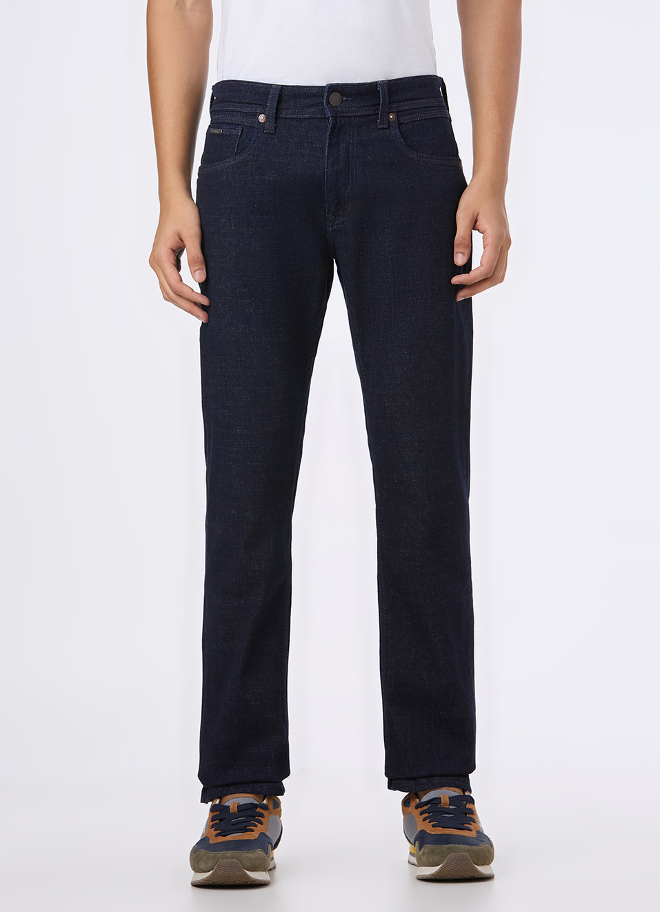 Men Blue Mid Rise Straight Fit Stretchable Jeans, , large image number 6