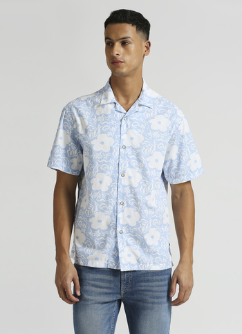 Blue All Over Printed Resort Collar Shirt