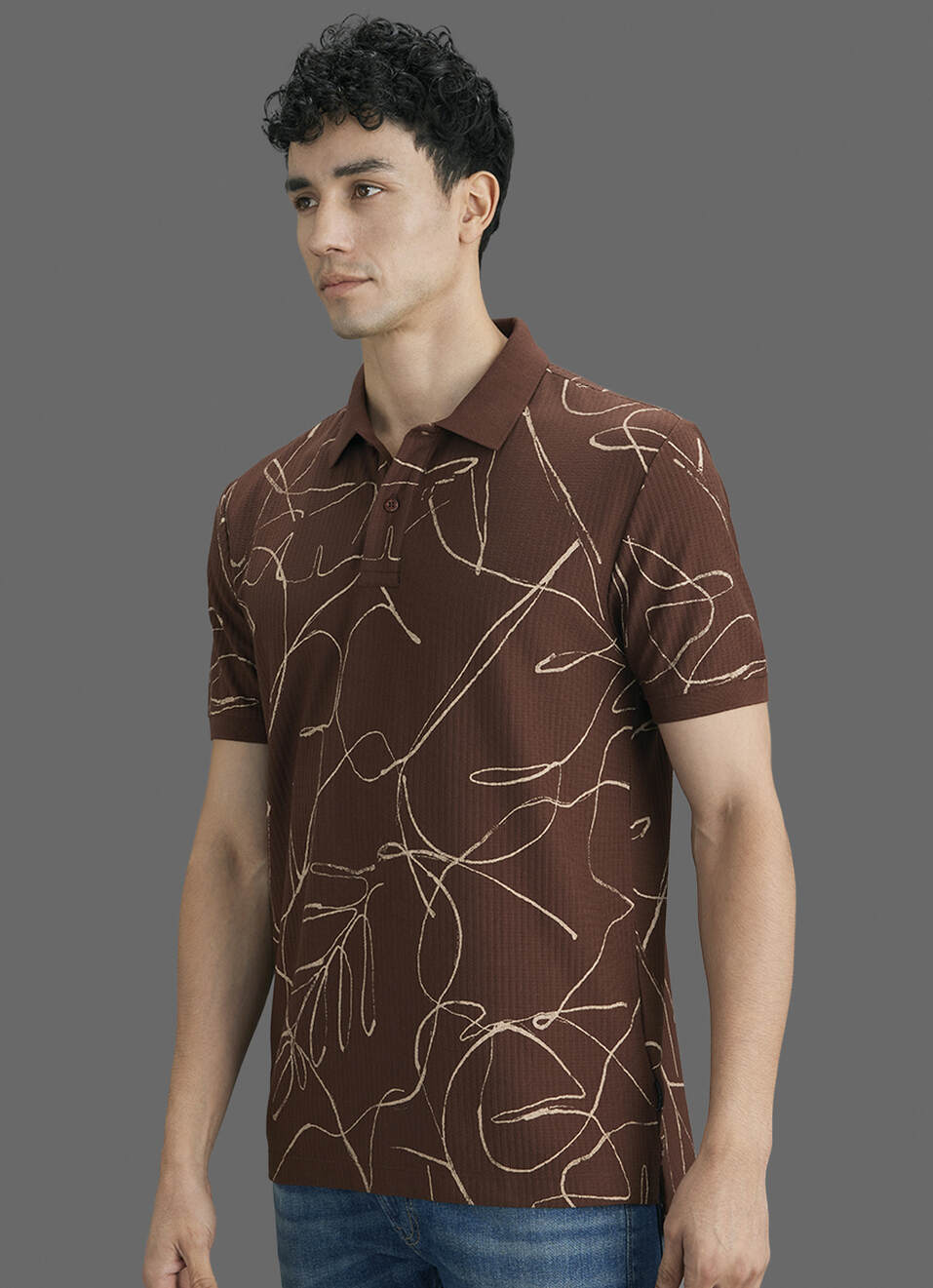 Men Brown Printed Polo Collar T-shirt, , large image number 7