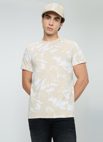 Men Ivory White Printed Slim Fit T-shirt