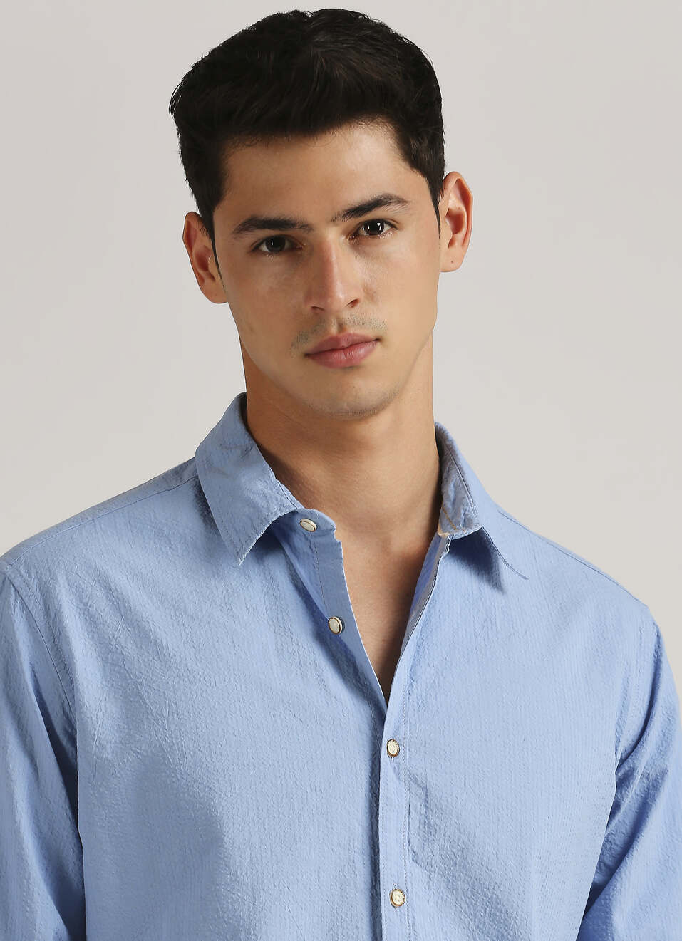 Blue Seersucker Narrow Stripes Long Sleeve Shirt, , large image number 4
