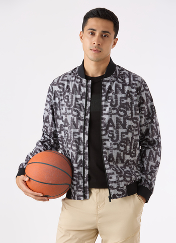 Men Black All Over Typographic Print Jacket
