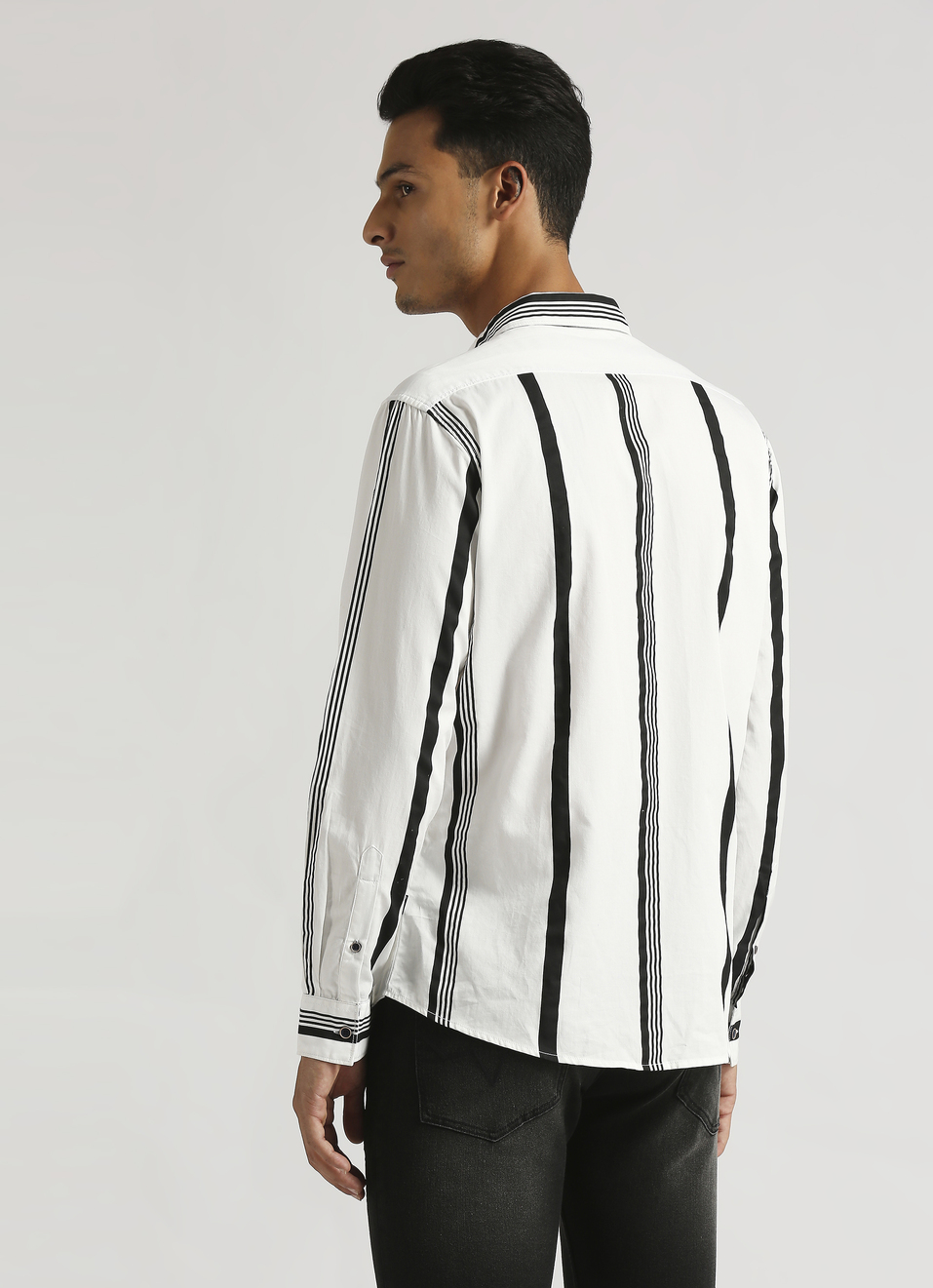 White Narrow Stripes Twill Long Sleeve Shirt, , large image number 2