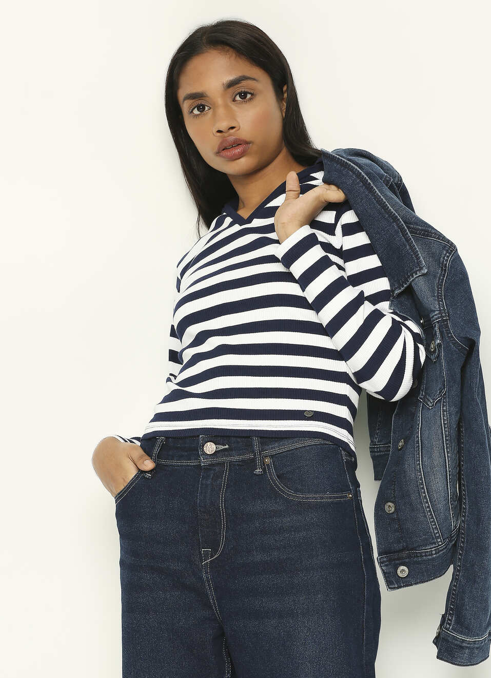 Navy Striped Full Slevee T-shirt, , large image number 7