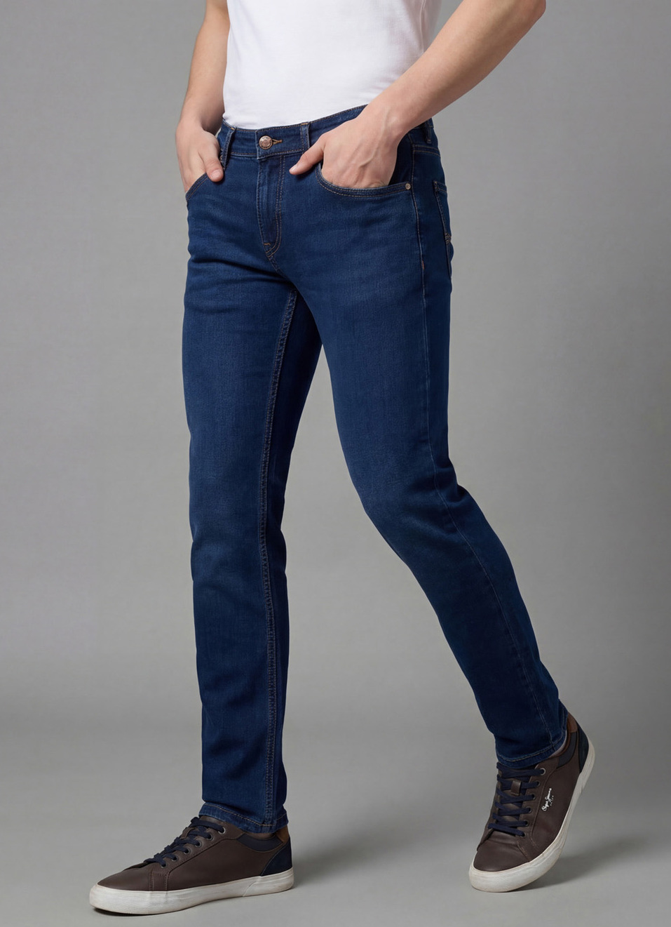 Men Blue Slim Fit Mid Rise All Climate Streachable Jeans, , large image number 0
