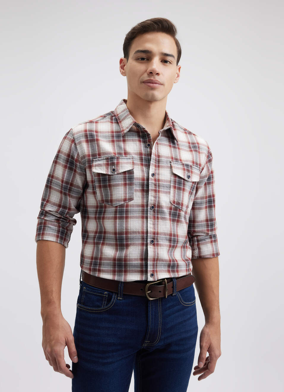 Men Red Check Full Sleeve Shirt, , large image number 0