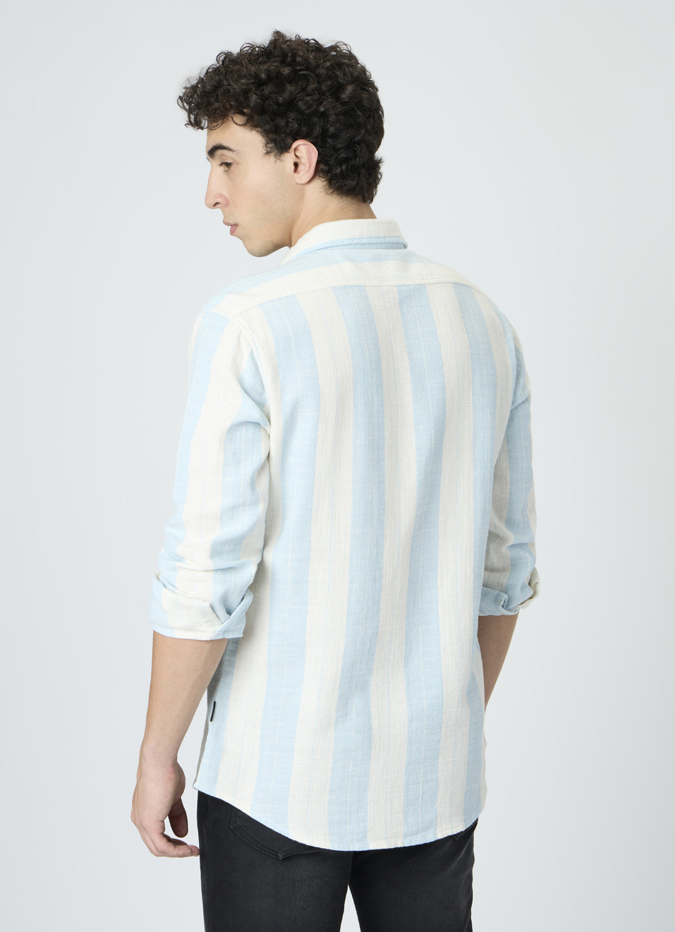 Men Blue Striped Shirt, , large image number 2