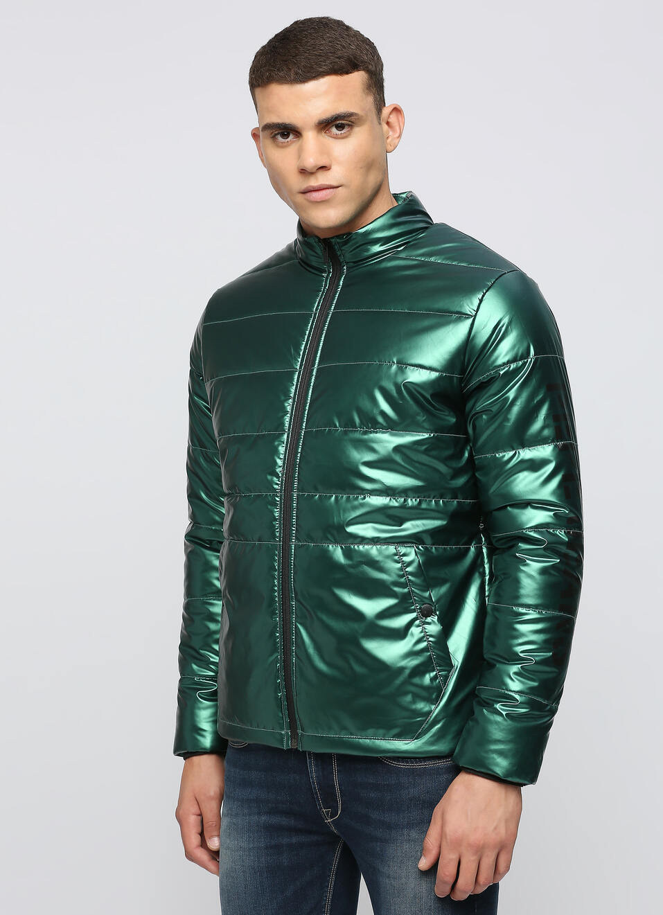 Green Shiny Puffer Jacket, , large image number 3