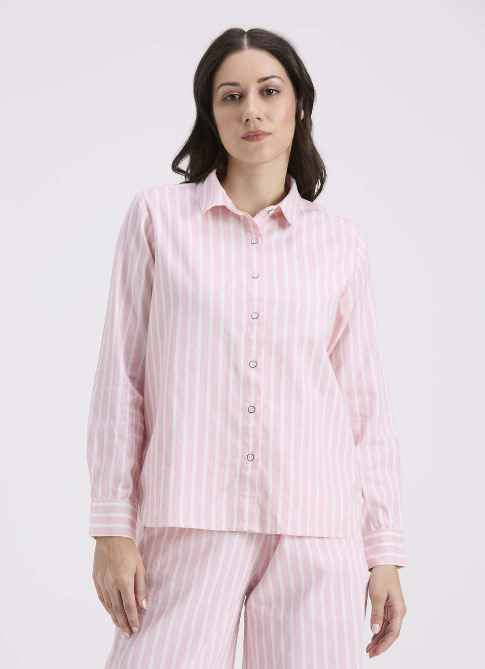 Women Pink Vertical Stripe Full Sleeve Shirt, , large image number 1