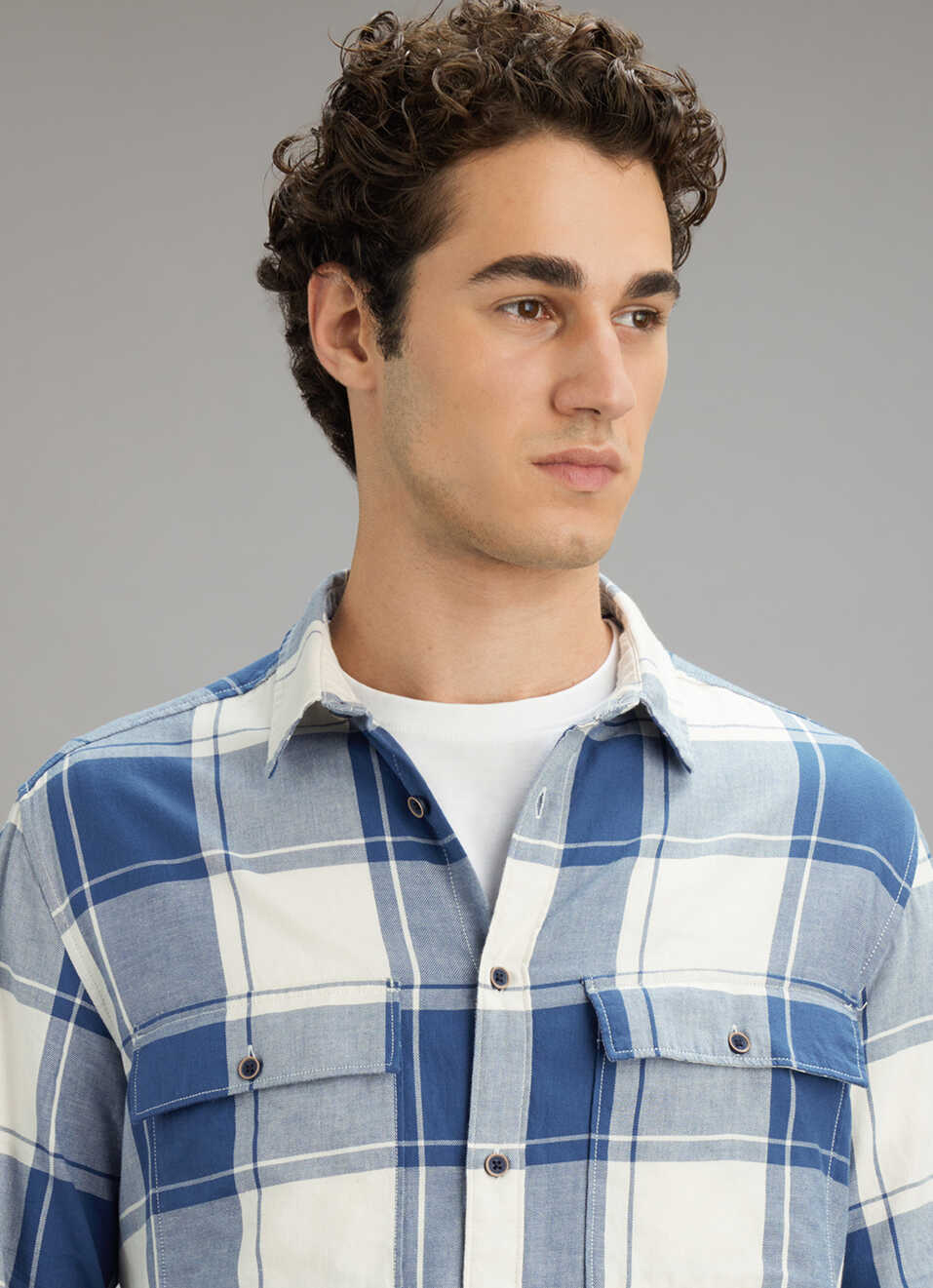 Men Blue Check Long Sleeve Shirt, , large image number 4